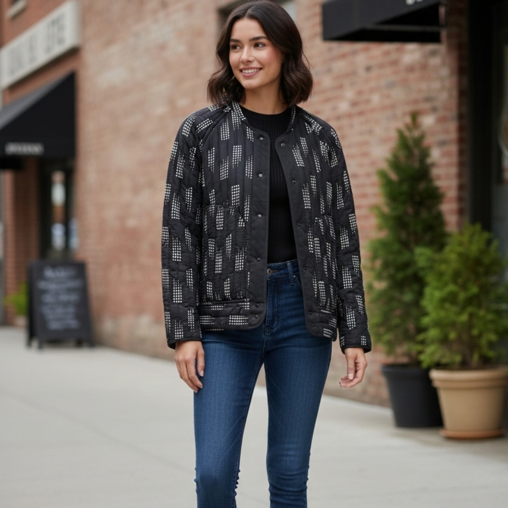 Kit and Ace | Flipside Reversible Quilted Bomber Jacket Black & White Medium